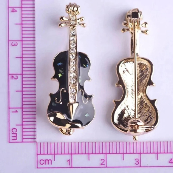 VQ Enamel Violin Brooch - Picture 3 of 6